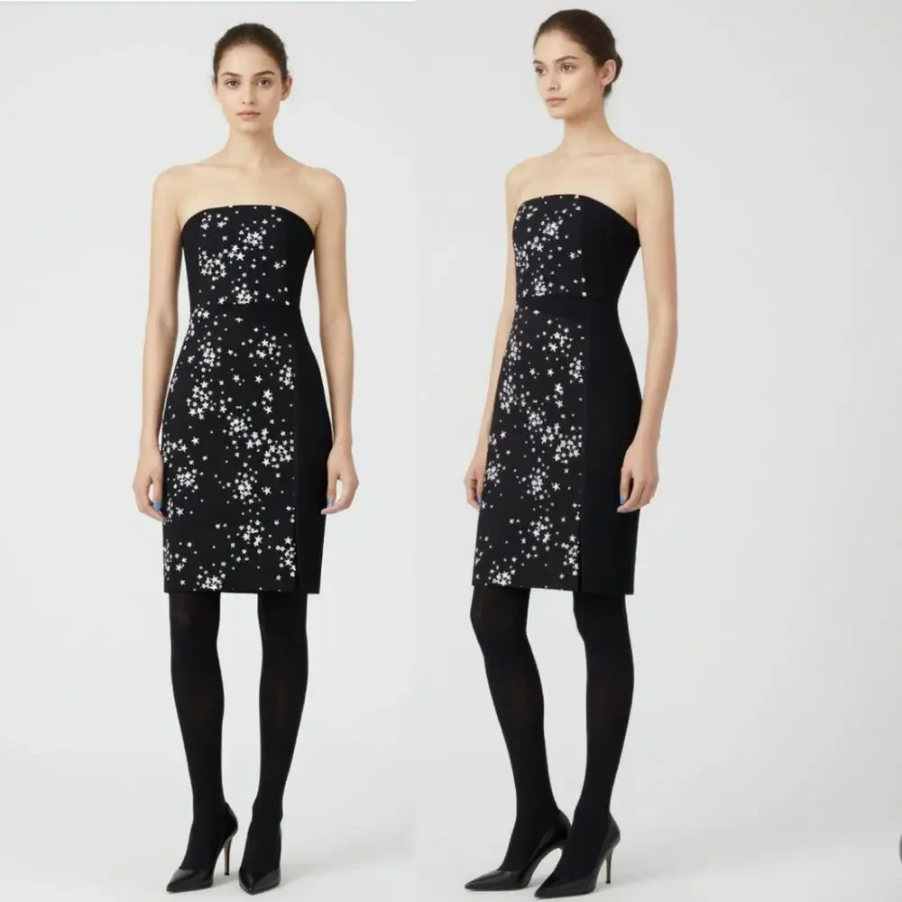 Kate Spade Saturday Strapless Dress Black White Sz 4 Star print Cocktail Elegant